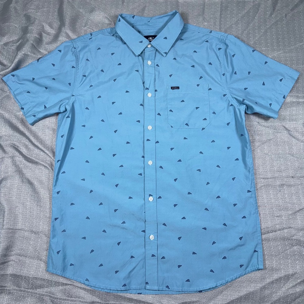O'Neill Shirt Mens M Blue Wave Short Sleeve Button Down Casual Standard Fit